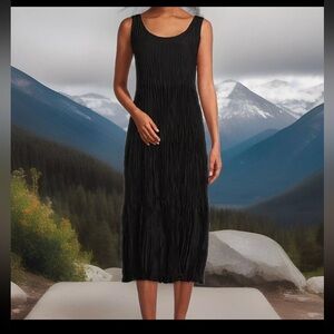 Eileen FisherCrushed Silk Scoop Neck Sleeveless Slip Midi Dress Size Xxs $258